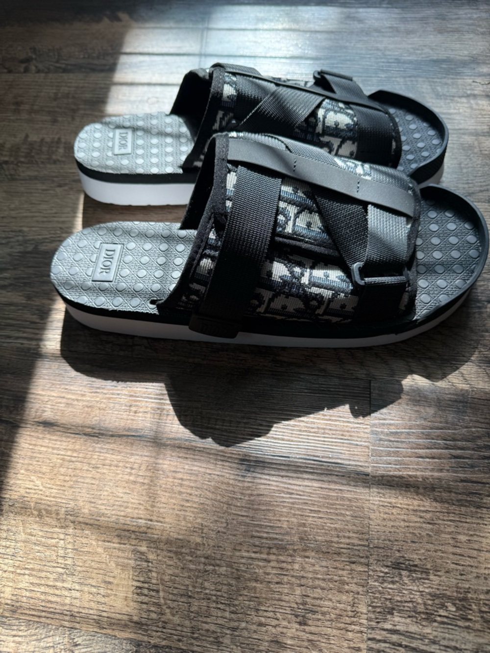 Dior Black Logo Canvas Slide Sandals - Picture 3 of 4